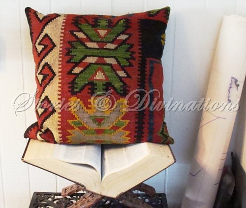 Kilim Pillow - Red Turkish Kilim with Feather Pillow Inside