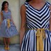 Vintage 70s Navy and White Chevron Jersey Dress