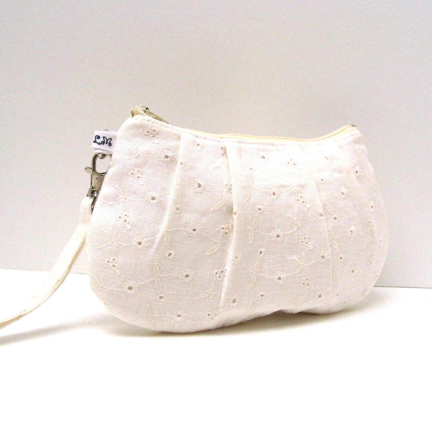 Bridal Bridesmaid Wristlet Clutch Purse Flower Eyelet in Ivory Cream
