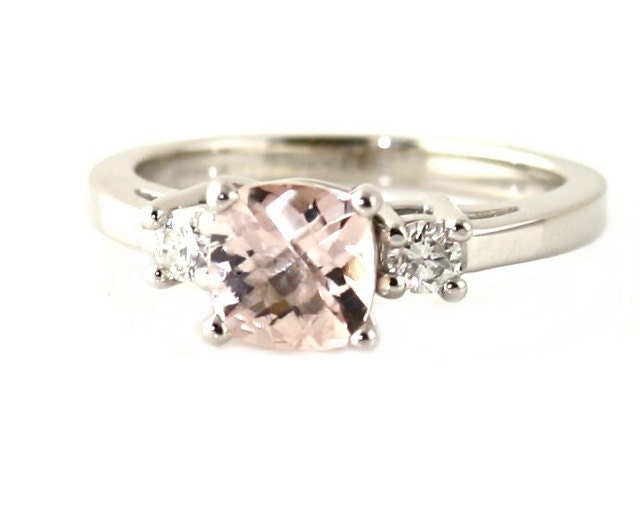 14K Morganite Diamond Engagement Ring Cushion Cut White Yellow or Rose Gold Platinum Bridal Jewelry