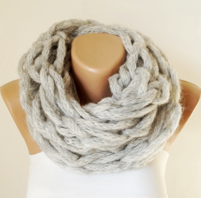 Winter Accessories-Infinity Scarf - Loop Scarf - Circle Scarf - Cowl Scarf - Mohair Angora - GRAY-Chunky Chain Cozy