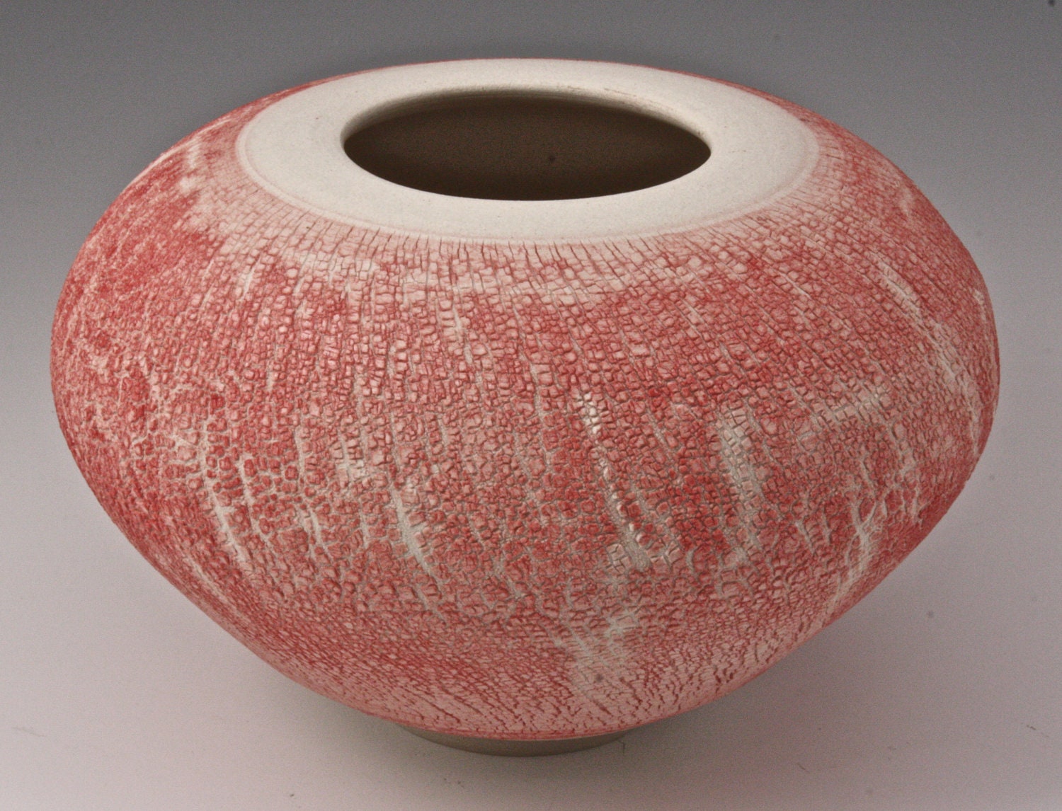 Ceramic Textured Vase Raw no Glaze Red Stain Pottery