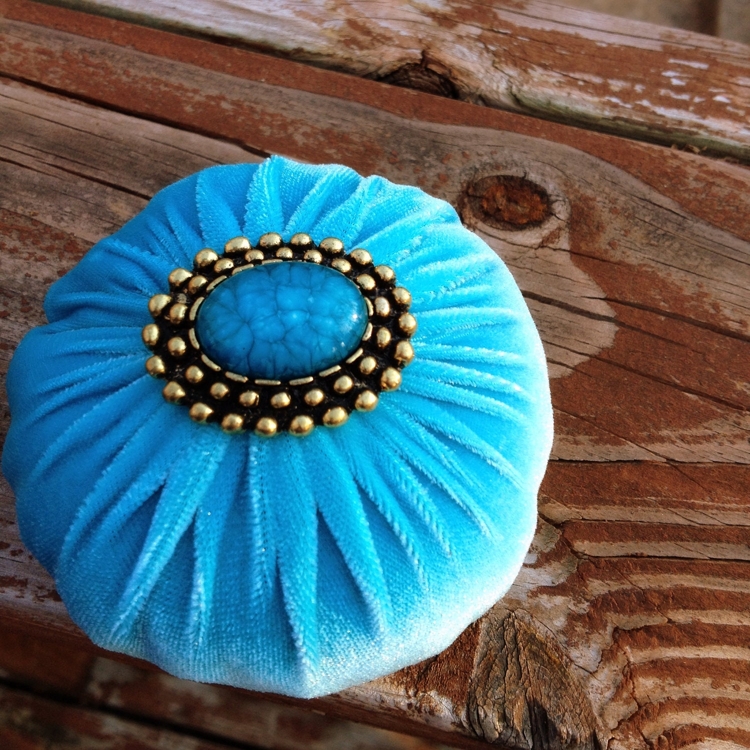 4" Aqua Emery Pincushion / Pin Cushion