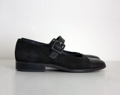 Black Maryjane Flats1980s Vintage Black Leather Mary Jane Round Toe Shoes Sz 6