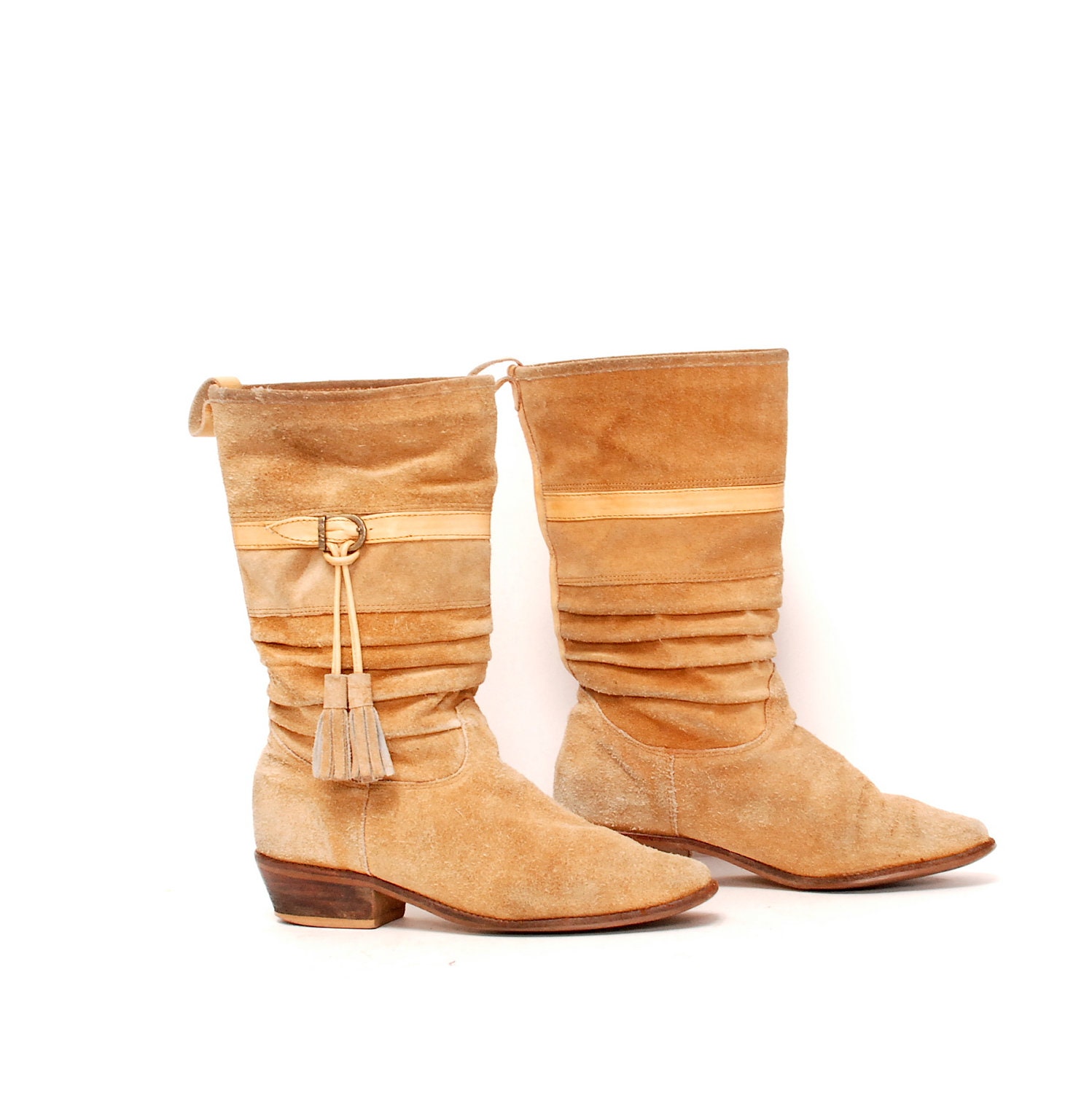 size 8 SOUTHWEST tan leather 80s SLOUCHY tassels ankle boots