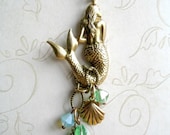 Mermaid Bliss Necklace - antiqued brass - sea shell - brass charms