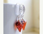 15% Off Sale Red Swarovski Crystal Heart Earrings Sterling Silver CZ Dangle Valentines Bridesmaid Jewelry Wedding Jewelry