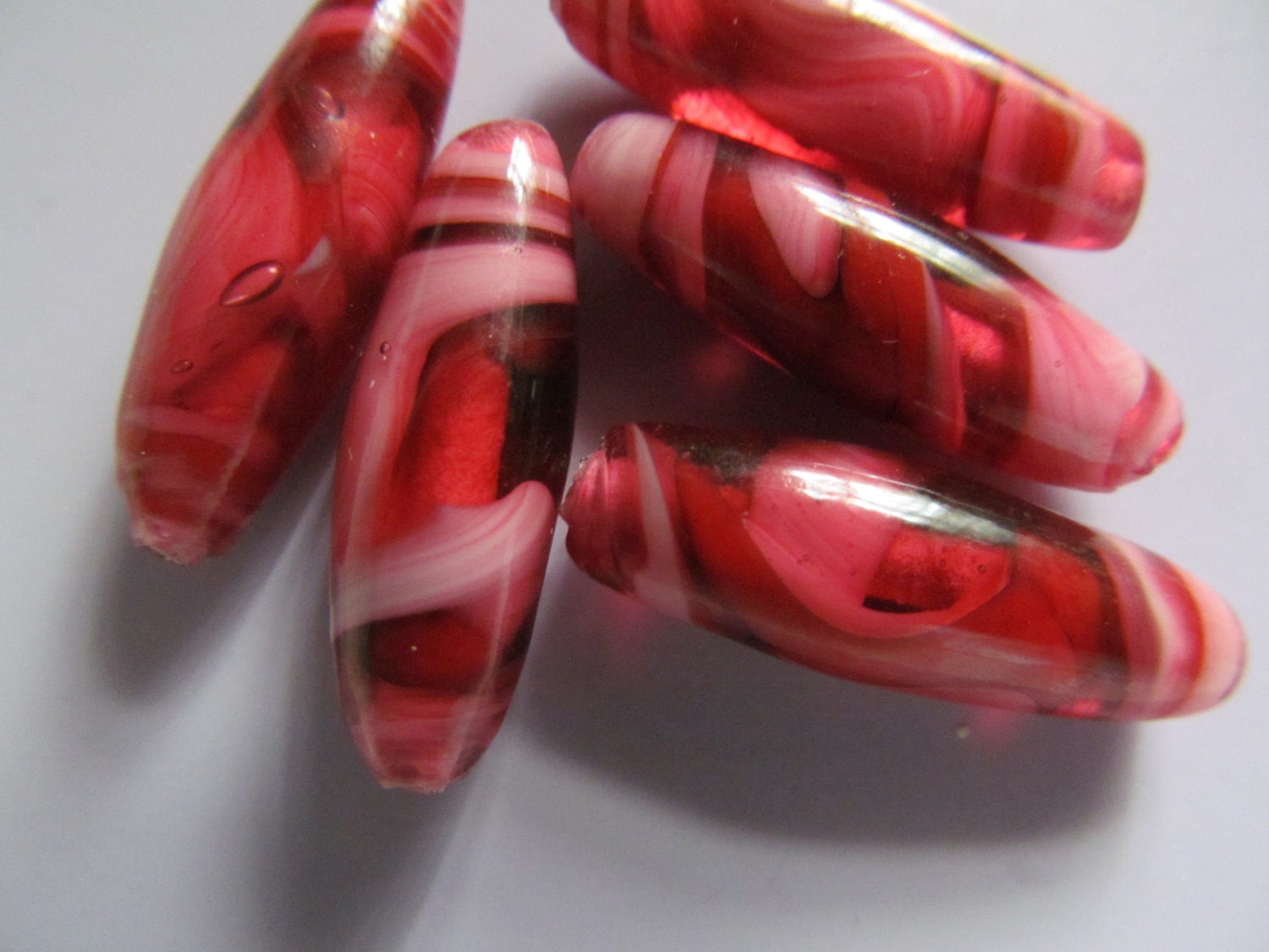 Vintage Glass Beads (2) Cranberry Rose Swril Handmade Beads