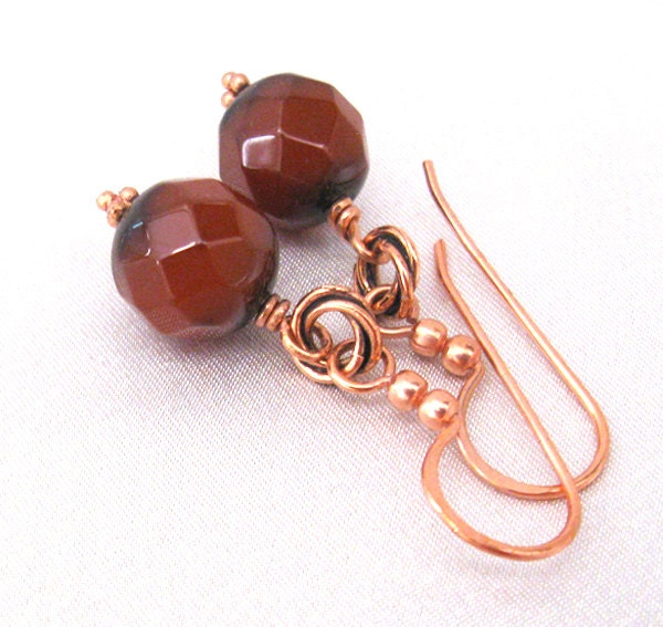 Russet Red Agate Earrings Ombre, Pure Copper French Hooks