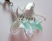 Unique Crystal Starfish and Sea Glass Necklace Beach Glass Jewelry