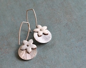 Floating Flower - sterling silver textured discs with white enameled copper fowers