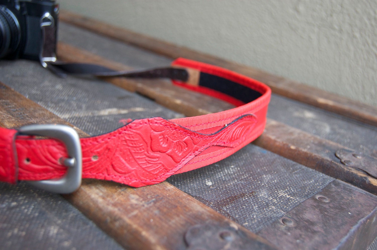 dSLR Red Leather Camera Strap