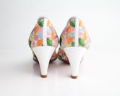 sz 6.5 vintage pastel floral embroidery shoes / leather pumps / 37 - VerseauVintage