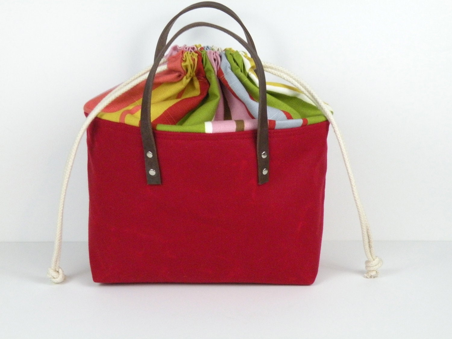 Lunch/Picnic Tote in Bright Red Waxed Canvas