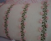 Chenille Pillow 20x12 Vintage French Pink and White Cottage Shabby Chic