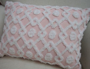 Vintage Chenille Pillow 16x11 French Pink Cottage Shabby Chic