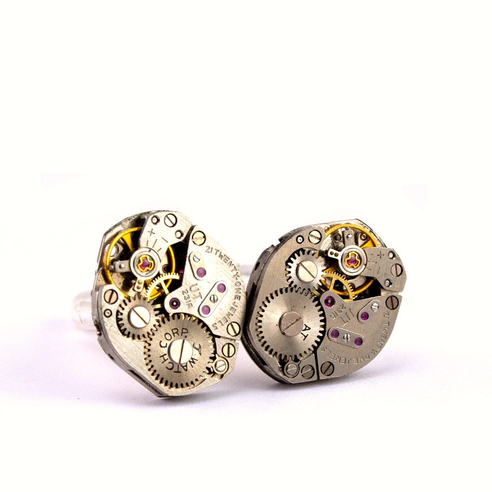 Steampunk Cufflinks - Handsome Men's Clockwork Cuff Links Design - PROMPTLY SHIPPED SteampunkJewelry By London Particulars
