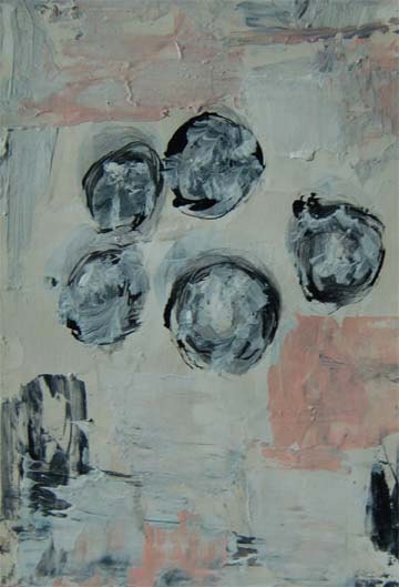 Abstract Painting Spinning in Circles Original Acrylic Art, Watercolor Paper, Black, White, Pink, Gray, Grey, Circles, Muted Colors