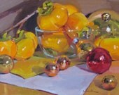 The Red Ornament - Christmas xmas holiday wall art original oil painting on canvas 6x8in