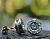 Bullet Earrings stud or post, nickel silver R-P Remington Peters 9mm Luger with Swarovski crystals