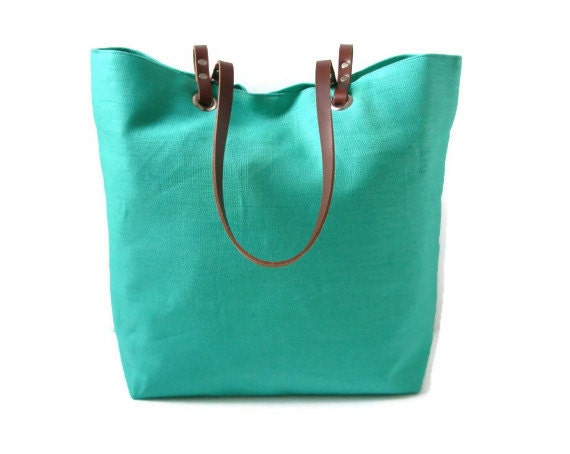 Bright Beach Bag, Turquoise Tote Bag, Aqua Linen Bag, Resort Tote Bag, Colorful Tote Bag, Summer Tote Bag,Linen Tote for Women