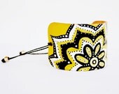 Hand Painted Leather Cuff - Bracelet - adjustable- one of a kind boho bracelet