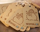 Tags Snowman Christmas Gift Hang Tags Winter Joy Sky Blue Rhinestone Embellished Hand Stamped