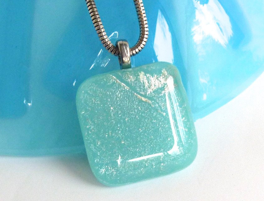 Turquoise and Silver Glass Pendant