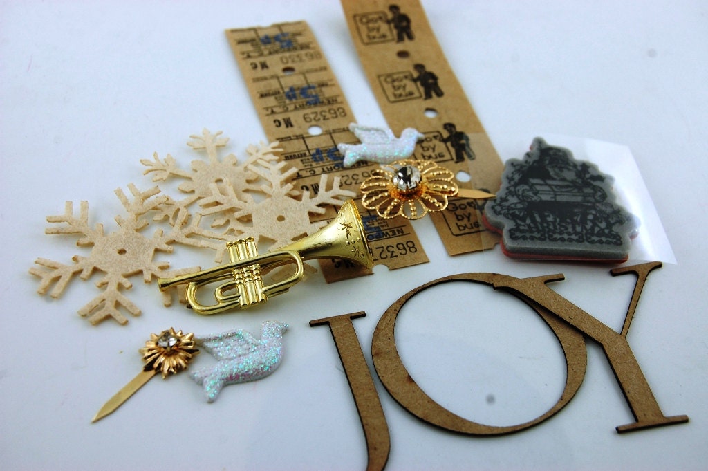 SALE JOYful Christmas Art Kit Including New and Vintage Supplies Il_570xn