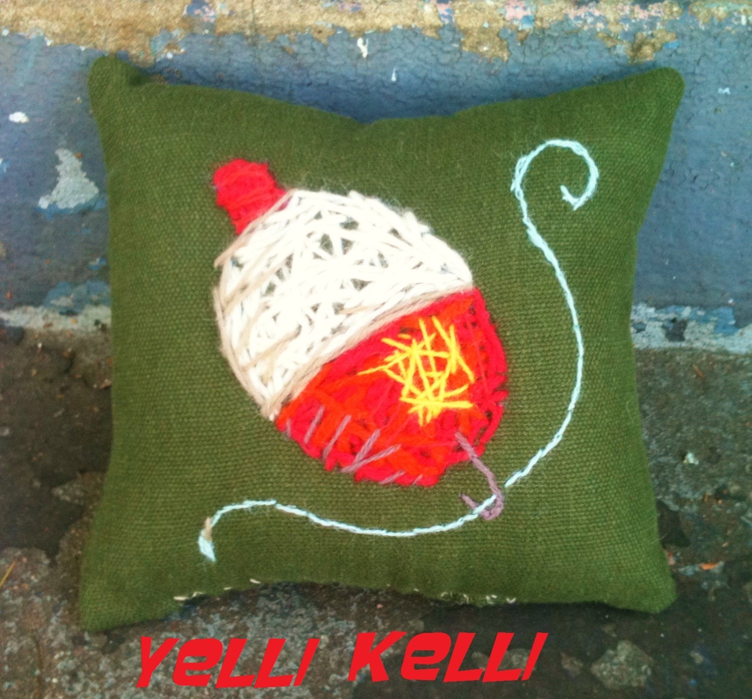 Old Fashioned Bobber Fishing Theme Hand Embroidered Mini Pillow