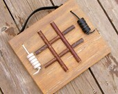 Rustic Tic Tac Toe Game Self Contained with Leather Carrying Handle