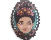 Frida Kahlo Cameo Brooch, Felt Cameo Brooch, Art Brooch, Wearable Art Jewelry