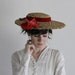 Vintage Straw Hat . Velveteen Ribbon . Faux Flowers . Sun Hat