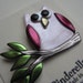 Whimsical owl on a tree branch pin brooch bird in pale pink and burgundy