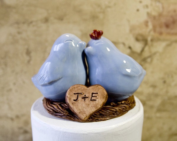 Customized Light Blue Love Bird Cake Topper