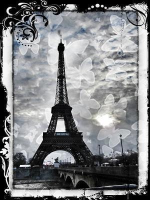 Paris - Eiffel Tower and Butterflies -Dreamy Black and White Photography.Contemporary Original Signed Fine Art - MariannaMills