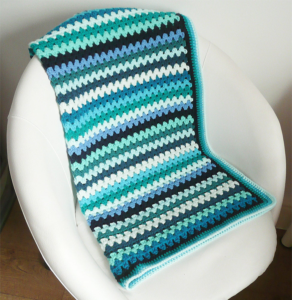 Blue and green crochet baby blanket