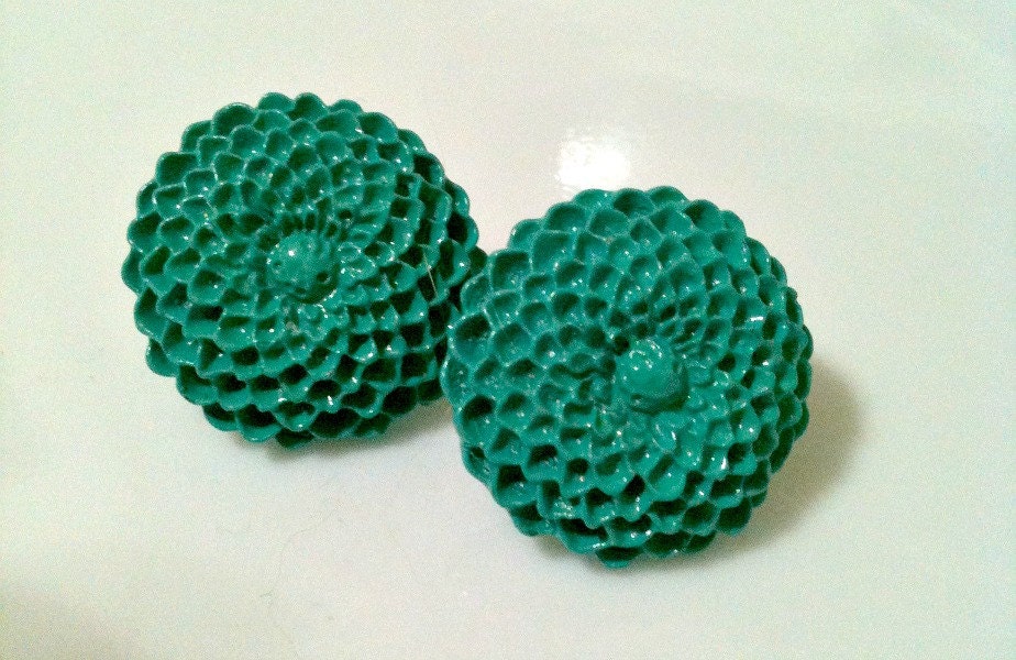 teal mums - post earrings