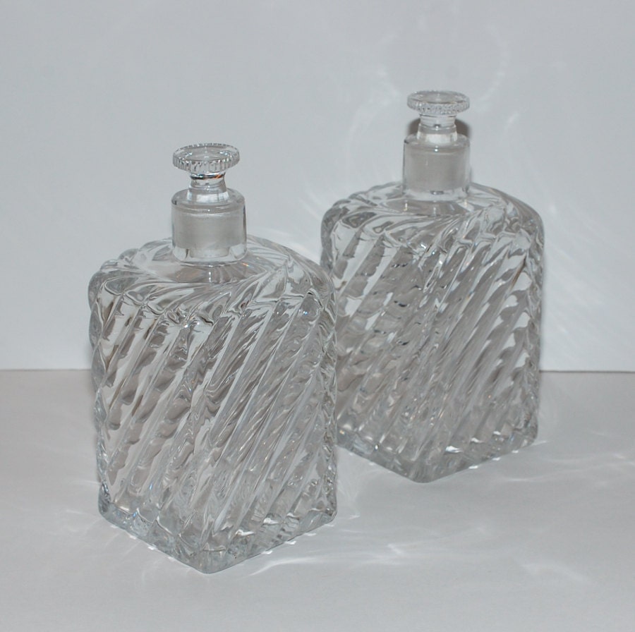 Antique Square Glass Decanters Pair