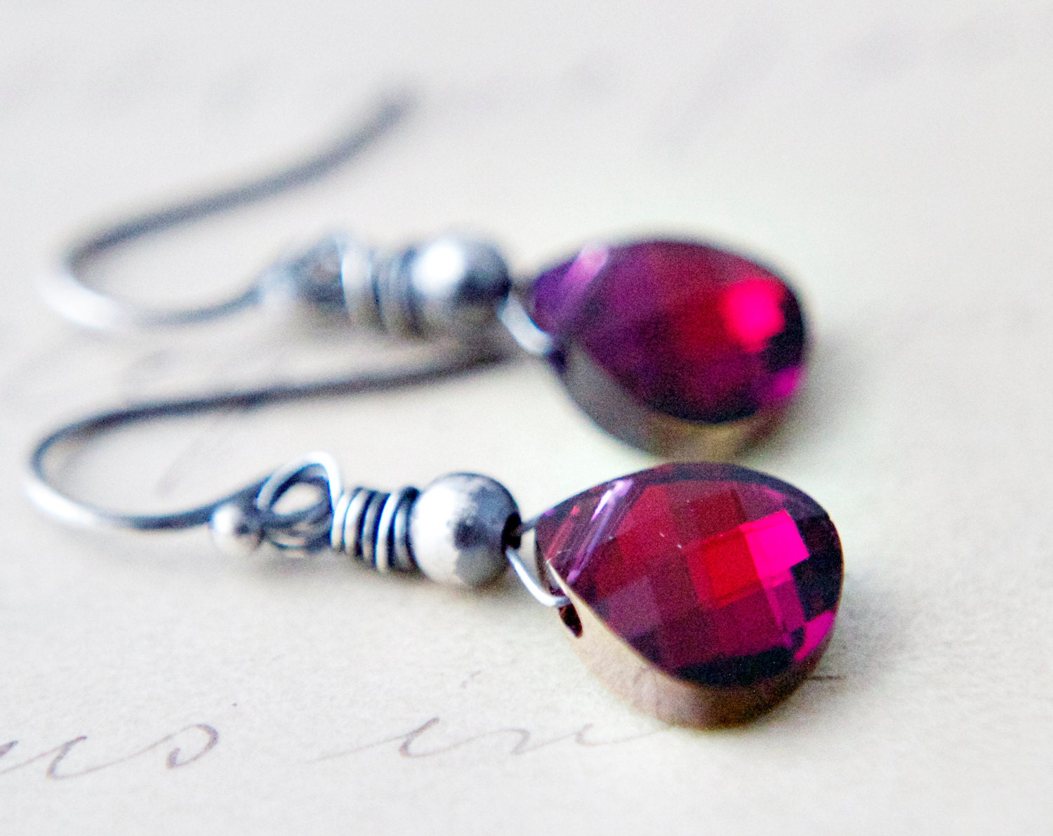 Red Crystal Drop Earrings Swarovski Garnet Red Dangle PoleStar Jewelry Crimson