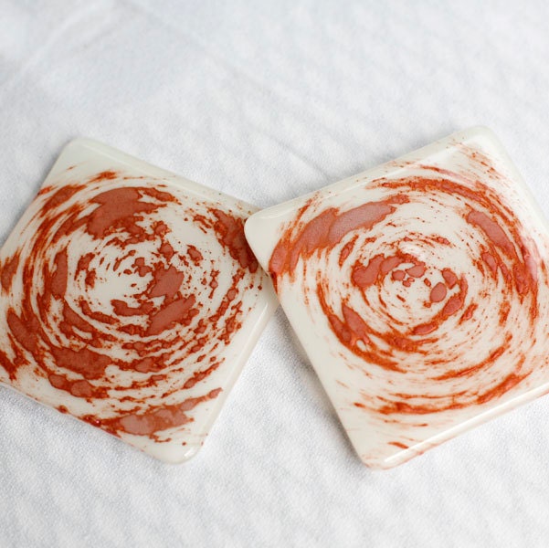 Fused Glass Coasters - Swirly Whirly  - bronze mica