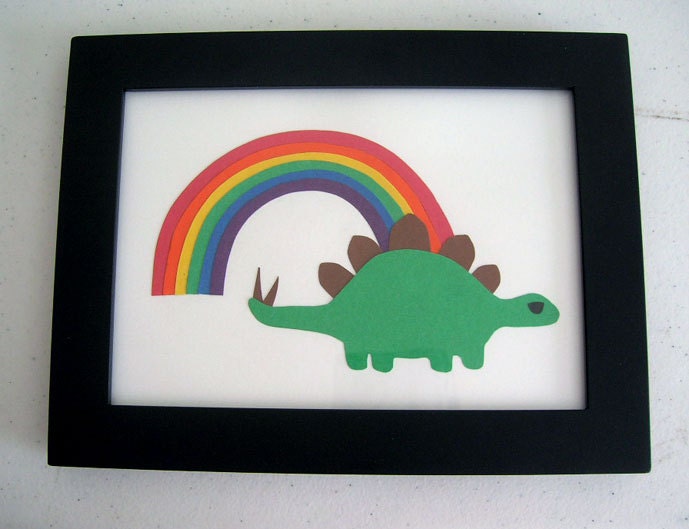 Rainbow Stegosaurus Pirate 5 x 7 Paper Cut Out Framed