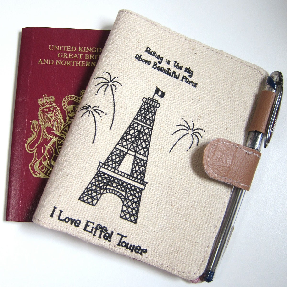 OOAK Passport wallet - I love Eiffel tower