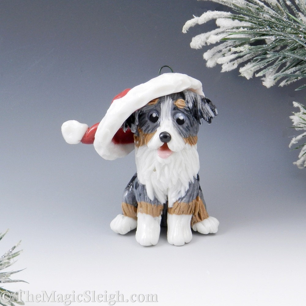 australian shepherd ornament santa hat porcelain by australian shepherd ornament santa hat porcelain by
