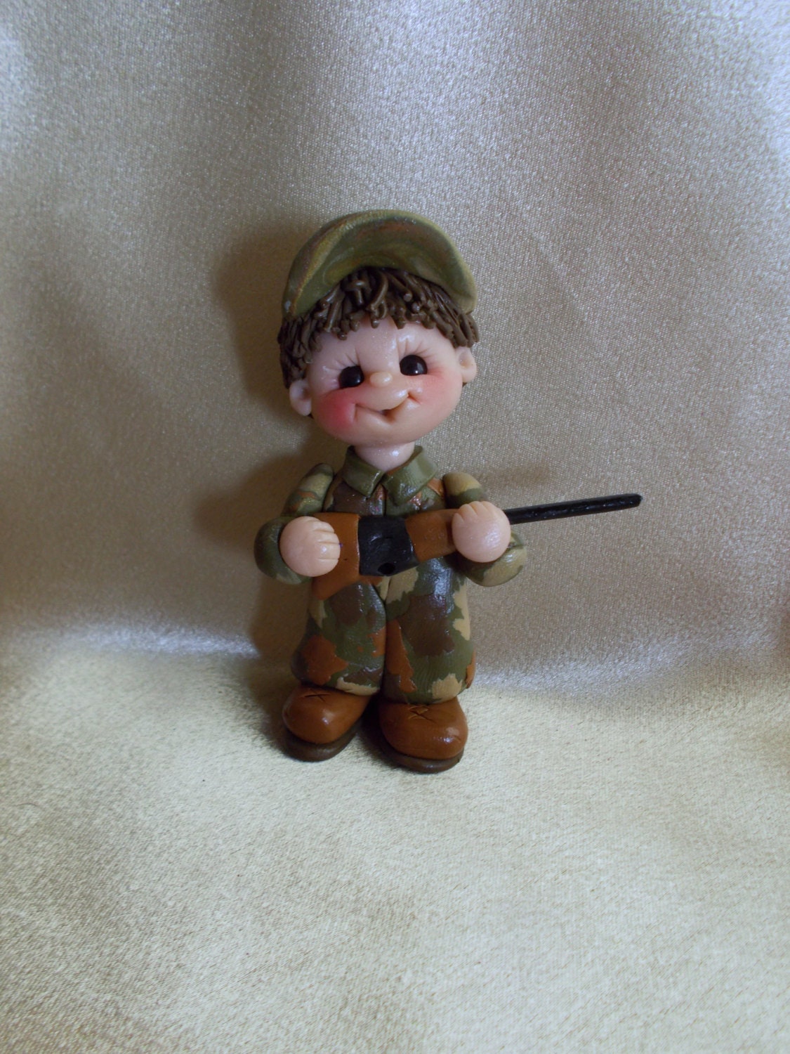 camouflage duck hunter hunting Christmas ornament camo polymer clay personalized gift cake topper