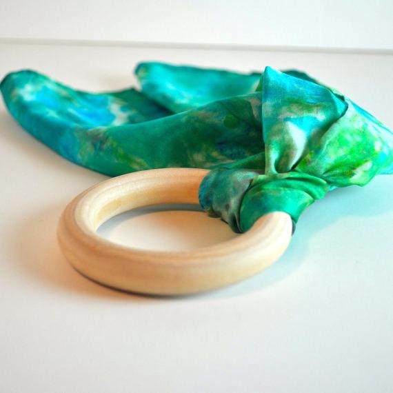 Teething Ring, Custom Dyed Silk / Baby Natural Toy - Waldorf Toy