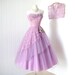 vintage 1950's dress ...fanciful LAVENDER & LILAC TULLE bursting shelf-bust asymmetrical floral swag full skirt prom party dress with bolero