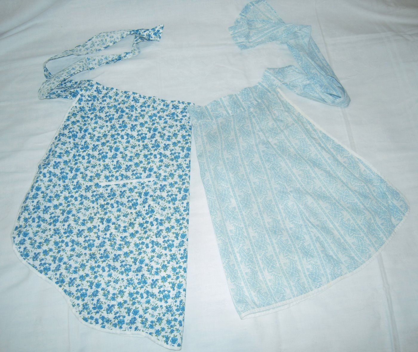 Vintage Apron Pair Baby Blue Feedsack Flowers