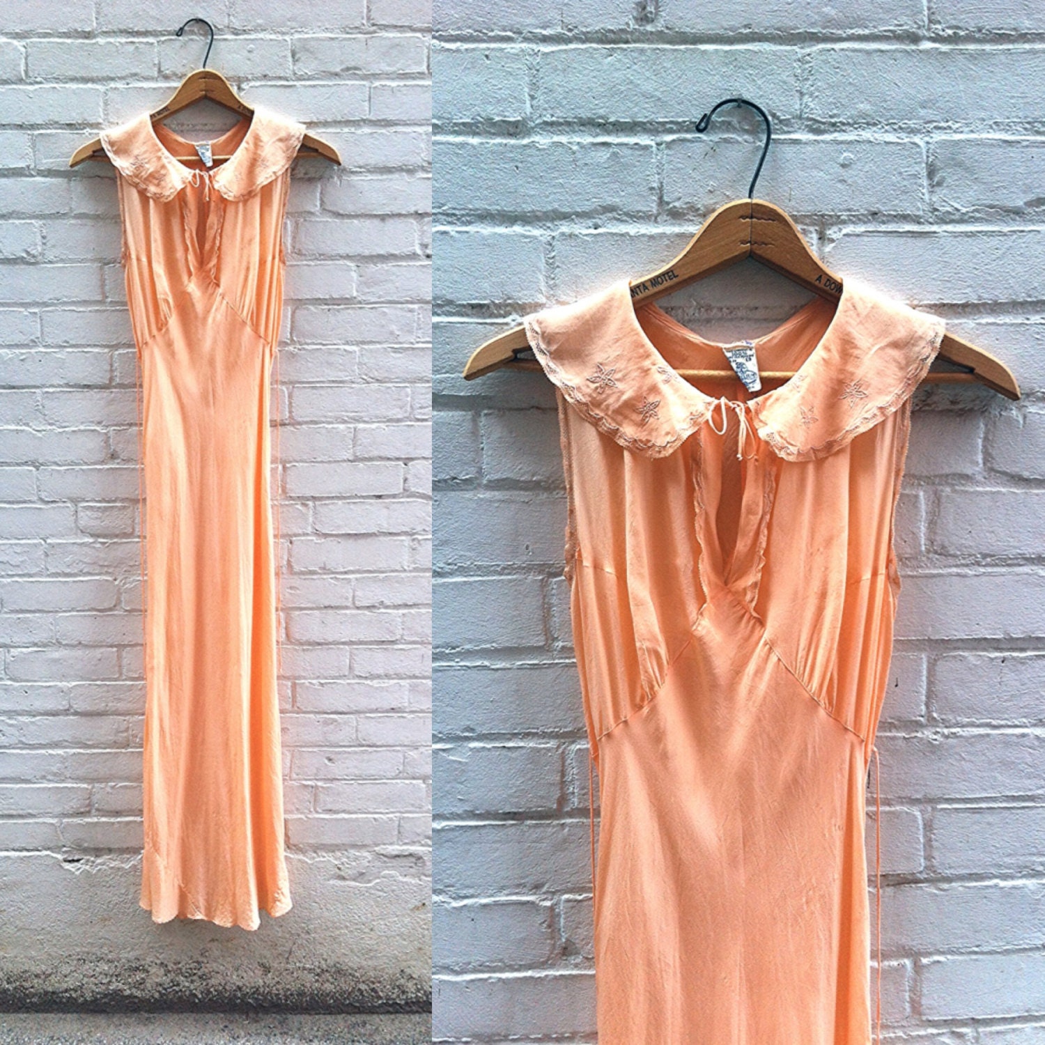 1920s // 1930s Peach Pink Silk Full Nightgown Slip S