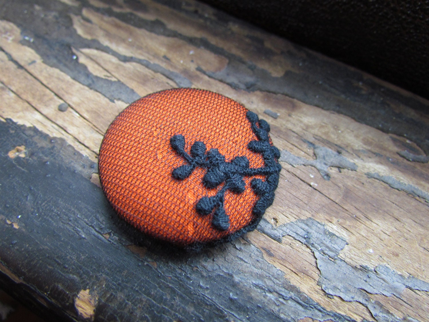 DECO RING no.10-Pumpkin Orange Fabric with Black Embroidered Lace Netting Overlay Spooky Halloween Ring-Made To Order